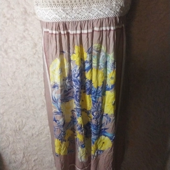 Free People Crochet Floral Satin Midi Dress Size L - Picture 4 of 9